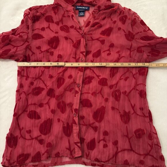 Vtg Forenza Women’s Top Sz 10 Sheer Floral Red Velvet Burnout Bell Sleeve Y2K - Picture 11 of 12
